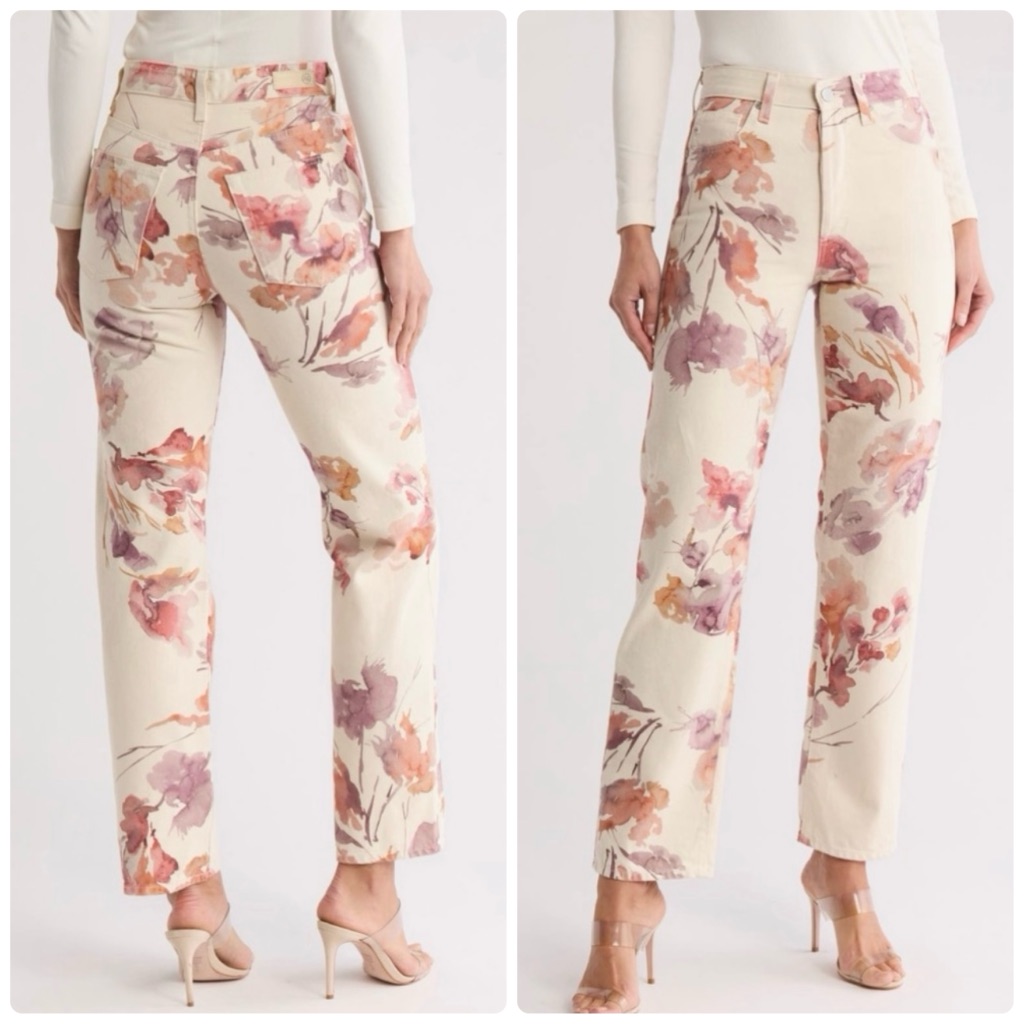 Ag Adriano Goldschmied Alexxis High Rise Vintage Straight Leg Floral Jeans